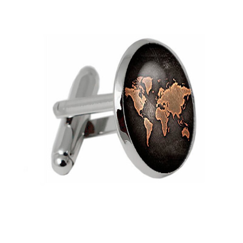 Silver Plated Antique World Map Vintage Cufflinks - 2