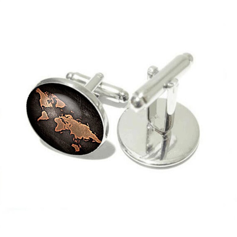 Silver Plated Antique World Map Vintage Cufflinks - 4