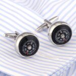 Vagula Cuff Links Novelty Compass Design Gemelos Plated Silver Round Brass Cufflinks - 2