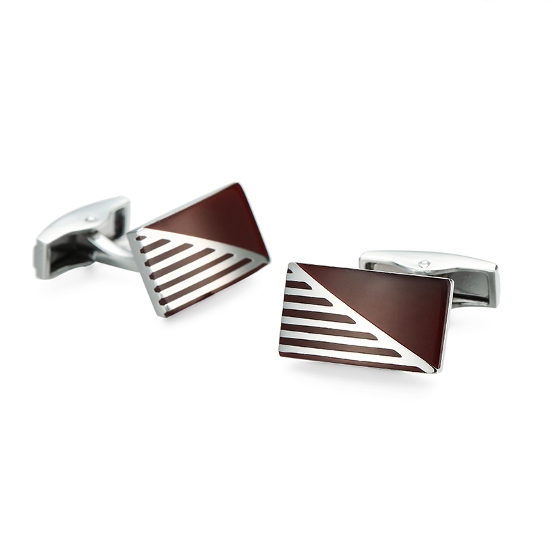 Elegant Silver Plated French Cufflinks With Red Enamel Wood Design For Mens Wedding Business Attire - 6