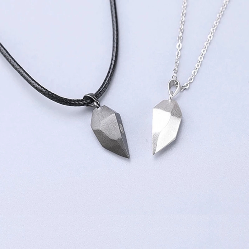 Valentines Day Gift 2pcs Magnetic Couple Necklace Heart Pendant Distance Charm Faceted Womens Jewelry - 5