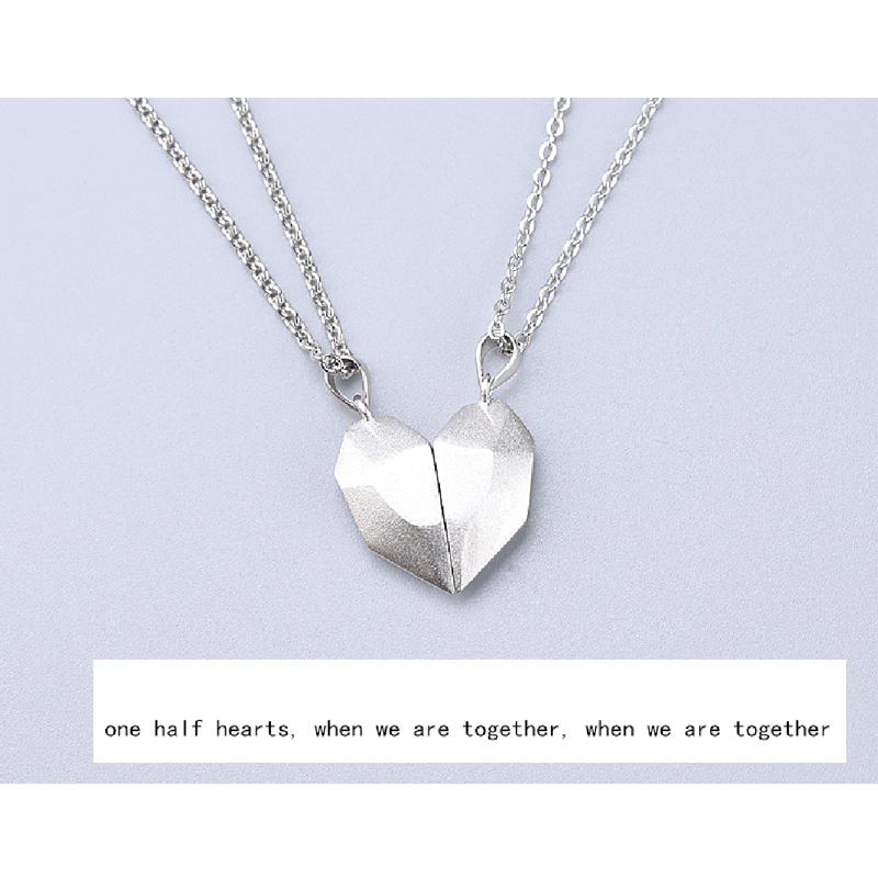 Valentines Day Gift 2pcs Magnetic Couple Necklace Heart Pendant Distance Charm Faceted Womens Jewelry - 7