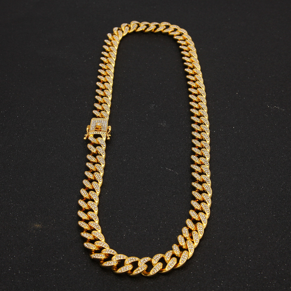 13mm Goldsilver Hip Hop Iced Out Cuban Necklace Chain With Rhinestone Cz Clasp For Mens Rapper Jewelry - 11