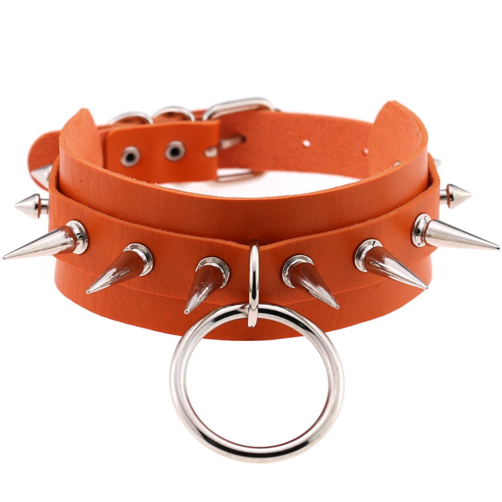 Unisex Goth Punk Rock Leather Choker With Silver Spike Rivet Studs Statement Party Jewelry - 12