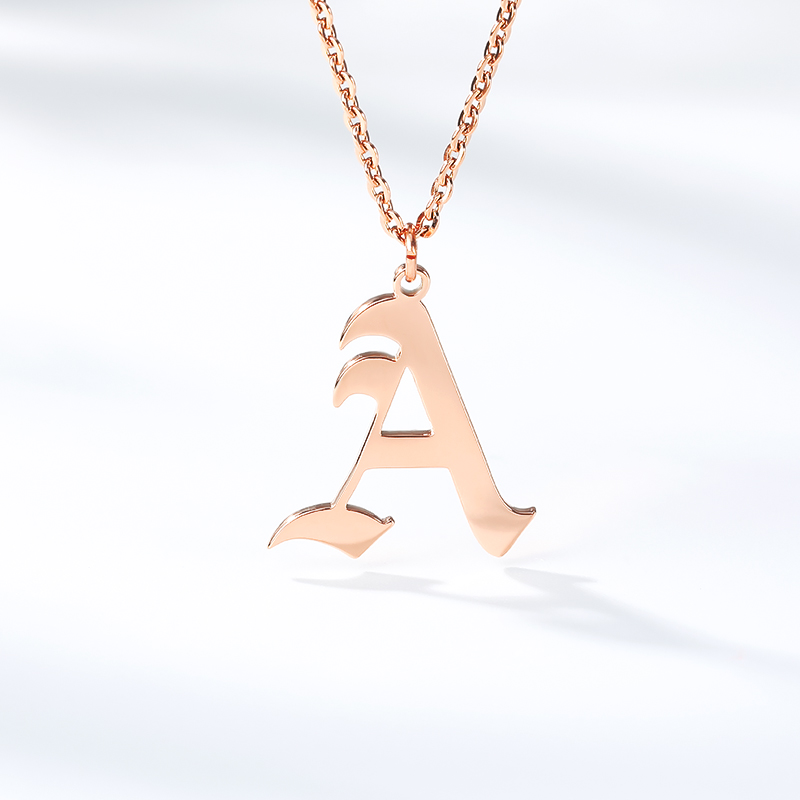 Gold Stainless Steel Old English Letter Initial Necklace Elegant Birthday Gift For Women - 3