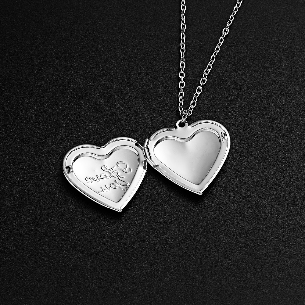 Elegant Heartshaped Locket Pendant Necklace With Carved Design Photo Frame Charm For Women And Men Memorial Jewelry - 2