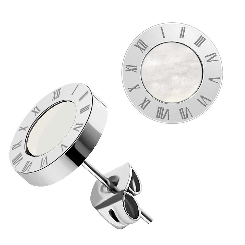 Vintage Roman Numerals Stud Earrings Unisex Stainless Steel And Acrylic Crystal Fashion Jewelry - 12