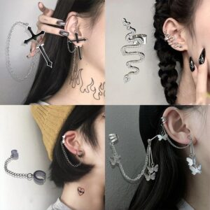 Fashion Punk Butterfly Clip Earring For Women Men Ear Cuffs Zinc Alloy Cool Jewelry Vintage Retro Chain Earings Metal