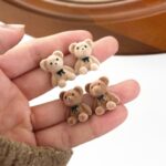 Korean Kawaii Funny Plush Small Stud Earrings Cute Bow Bear Statement Dainty Earring Fashion Jewelry 2021 Brincos