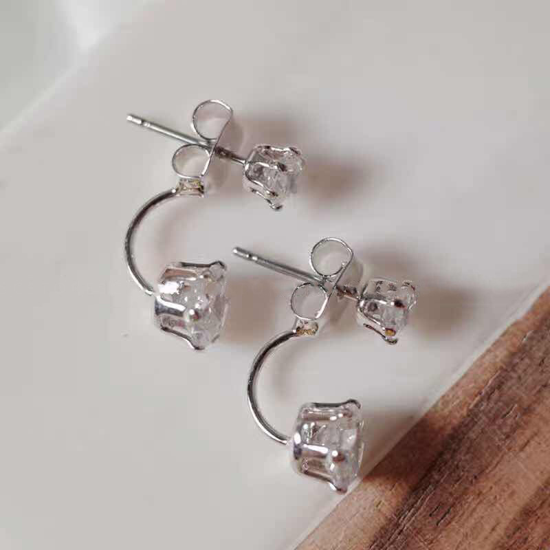 Trendy Korean Style Zircon Frontback Stud Earrings Simple Chic Womens Fashion Jewelry - 3