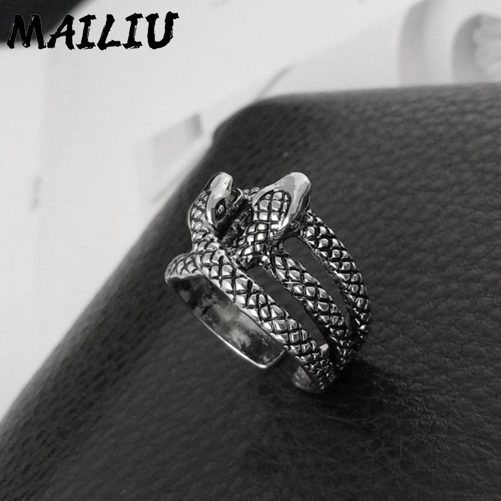 Adjustable European Retro Punk Black Snake Ring Exaggerated Stereoscopic Fashion Jewelry 9 Styles - 9