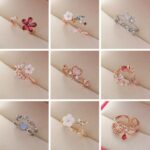 Korea's Exquisite Crystal Flower Ring Fashion Temperament Sweet Versatile Love Opening Female Jewelry