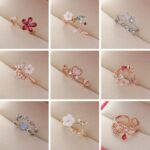 Korea's Exquisite Crystal Flower Ring Fashion Temperament Sweet Versatile Love Opening Female Jewelry