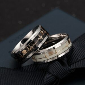 Luminous Ring Stainless Steel Promise Heartbeat Glowing Jewelry For Men Women
