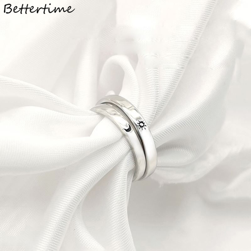 2pcs Sun Moon Promise Rings Couple Wedding Bands Set Romantic Engagement Gift For Him Her - 6