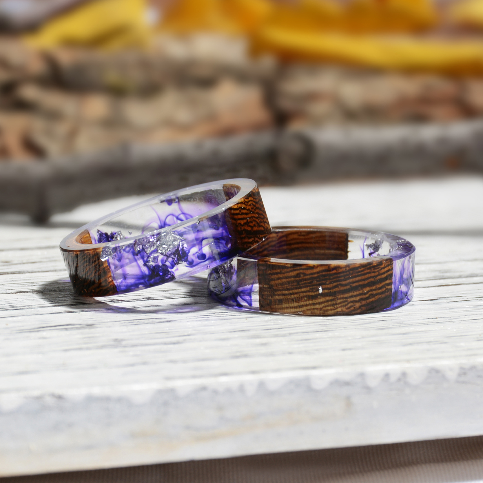 Handmade Wood Resin Ring With Transparent Epoxy Dried Flower Design Fashionable Womens Wedding Jewelry - 22