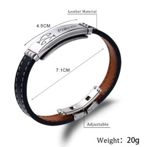 12 Constellations Cuff Bracelet 2021 Fashion Charm Jewelry Black Leather Stainless Steel Men Casual Zodiac Signs Punk - 2