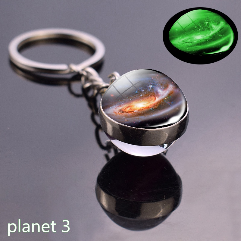 Luminous Doublesided Glass Ball Keychain Solar System Planets Galaxy Nebula Earth Sun Moon Glow In The Dark Keyring - 18