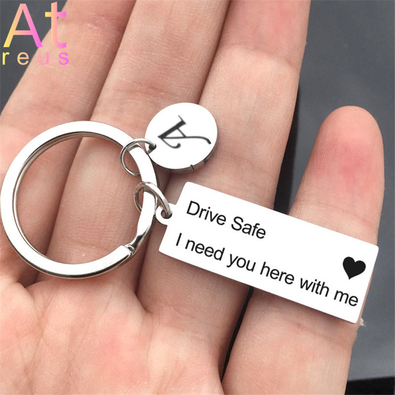 Stainless Steel Engraved Drive Safe Alphabet Keychain Perfect Gift For Husband Boyfriend Couples - 14