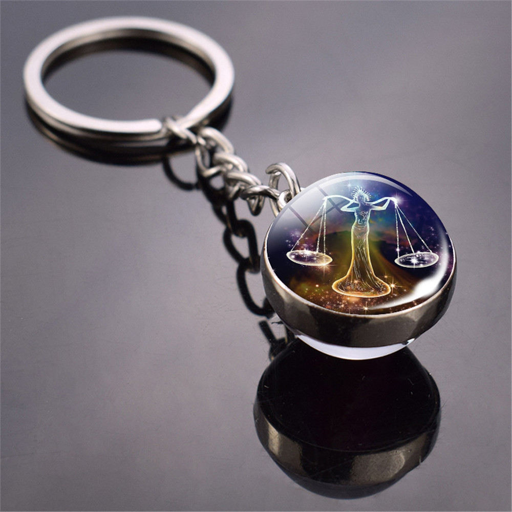 Zodiac Sign Luminous Keychain Glow In The Dark Glass Ball Keyholder Unique Astrological Trinkets For Men And Women Perfect Birthday Gift - 6