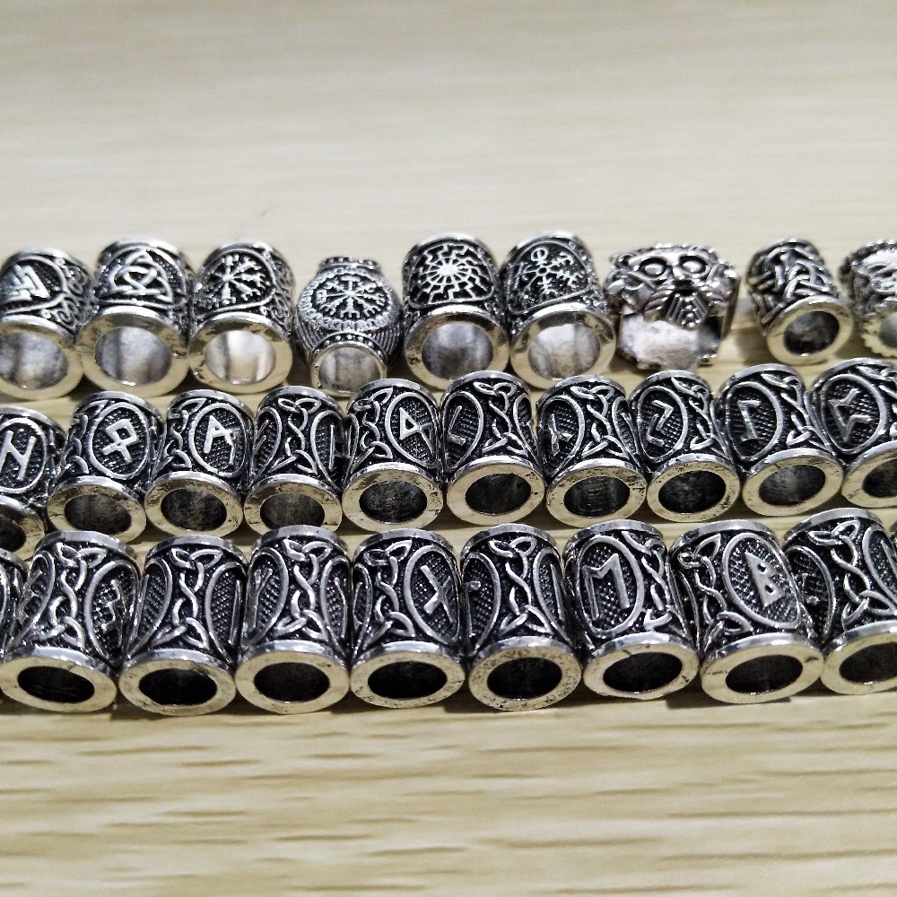 Viking Runes Large Hole Metal Beads For Jewelry Beard Hair Crafts Diy Charm Bracelet Accessories - 9