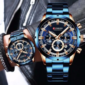 Curren Men's Watch Blue Dial Stainless Steel Band Date Mens Business Male Watches Waterproof Men Wrist For
