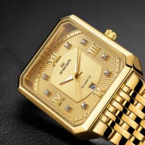 Men's Luxury Stainless Steel Gold Watch Top Brand Relogio Masculino Geneva Rectangle Quartz Man Business Watches Mens - 2