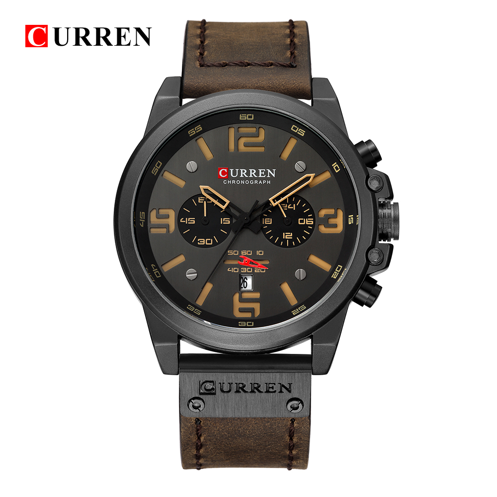 Curren 8314 Mens Luxury Chronograph Sport Watch Waterproof Leather Military Style Quartz Movement Date Function - 3