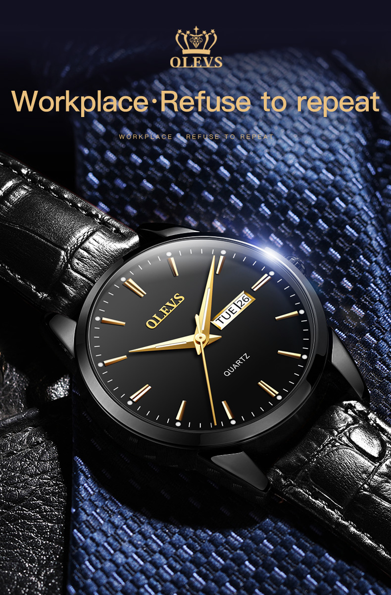 Olevs Mens Quartz Watch Classic Design Waterproof Leather Strap Business Casual Wear - 6