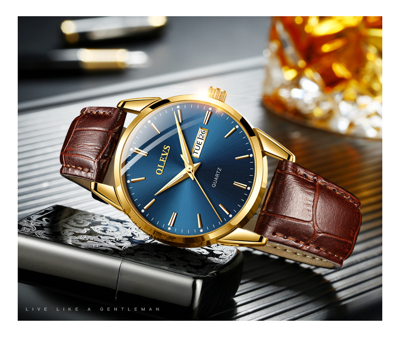 Olevs Mens Quartz Watch Classic Design Waterproof Leather Strap Business Casual Wear - 13