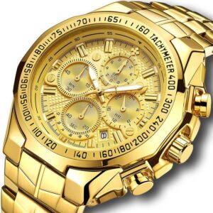 Wwoor Gold Watch Men Top Brand Luxury Big Sports Watches For Quartz Waterproof Chronograph Wrist Man Relogio Masculino