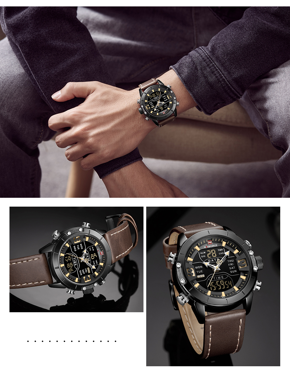 Naviforce Luxury Mens Leather Watch Waterproof Quartz Military Sport Style Date Feature Masculino Design - 6