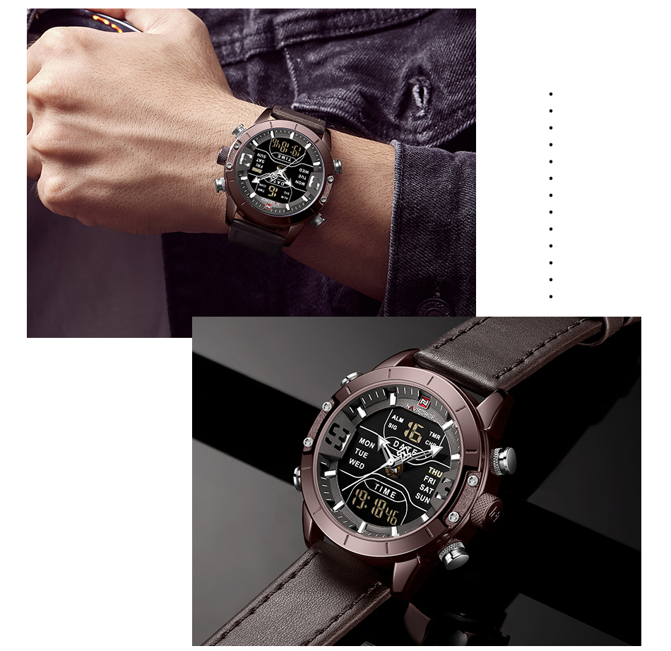 Naviforce Luxury Mens Leather Watch Waterproof Quartz Military Sport Style Date Feature Masculino Design - 7