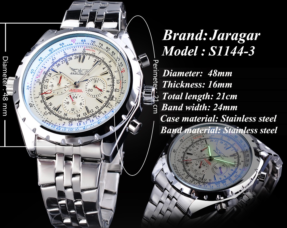 Luxury Silver Stainless Steel Mechanical Wristwatch Automatic Luminous Sport Business Style With Complete Calendar And White Dial - 3