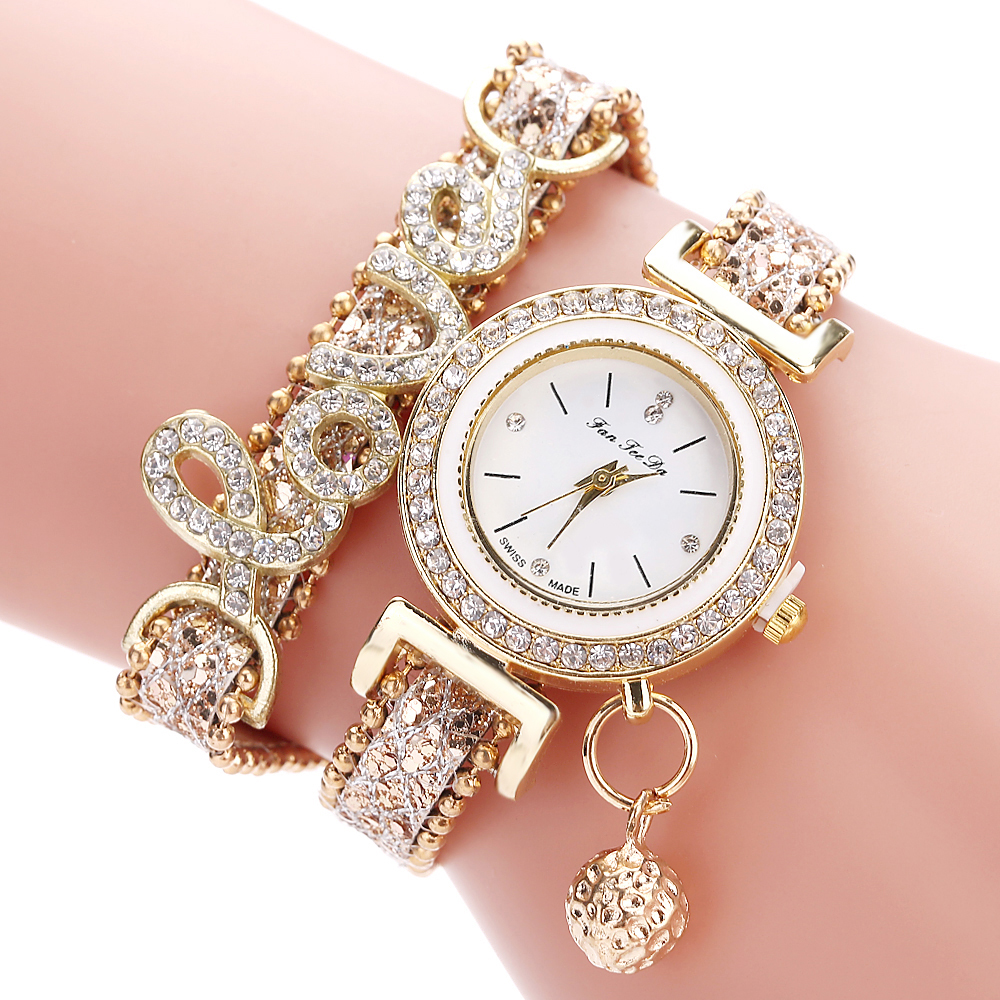 Luxury Womens Leather Strap Bracelet Watch With Rhinestone Quartz Fashionable Ladies Accessory - 9