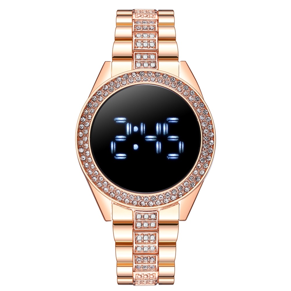 Luxury Rose Gold Stainless Steel Womens Digital Led Quartz Dress Watch Female Elegant Timepiece - 13