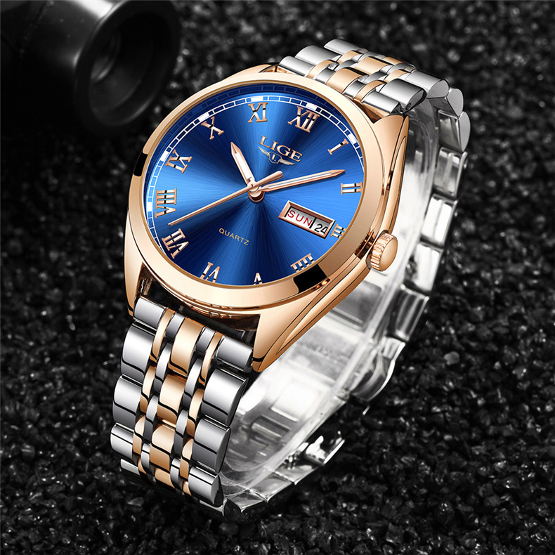 Lige Luxury Womens Gold Quartz Watch Waterproof Stainless Steel Date Feature Top Fashion Accessory Gift - 9