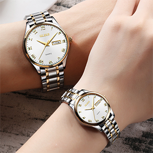 Olevs Luxury Twotone Stainless Steel Quartz Couple Watches Waterproof Fashionable His Her Wristwatch Set - 2