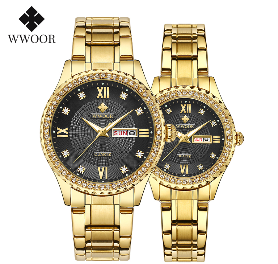 Luxury Wwoor Quartz Couple Watches Diamondembellished Stainless Steel Fashionable Birthday Gift For Lovers - 17