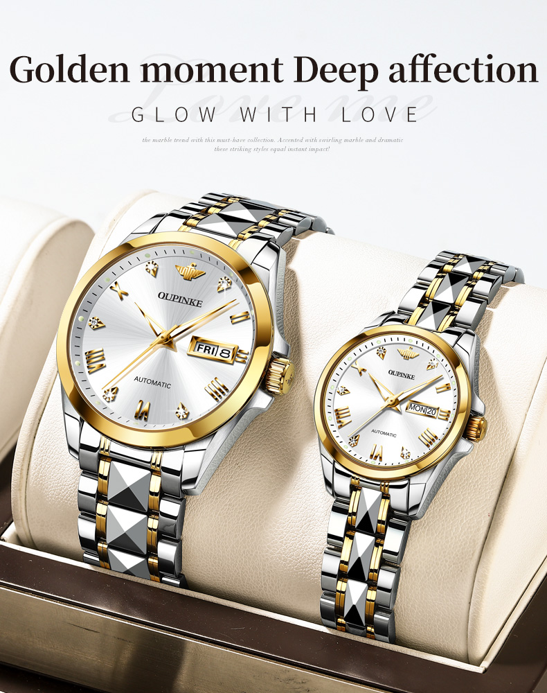 Oupinke Luxury Swiss Automatic Couple Watches Matching Bracelet Wristwatch Set For Men Women Ideal Valentines Gift - 2