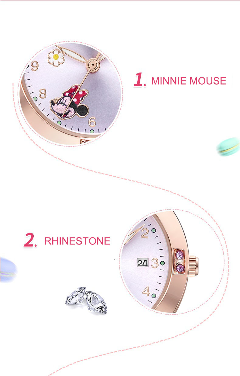 Luxury Minnie Mouse Crystal Quartz Watch Bling Jewelry Fashionable Ladies Kids Student Gift Calendar Feature - 11