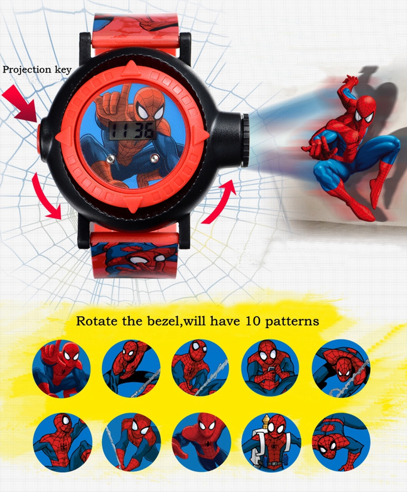 Spiderman Digital Kids Watch Cartoon Pattern Led Display Projection Marvel Hero Timepiece For Boys And Girls - 3