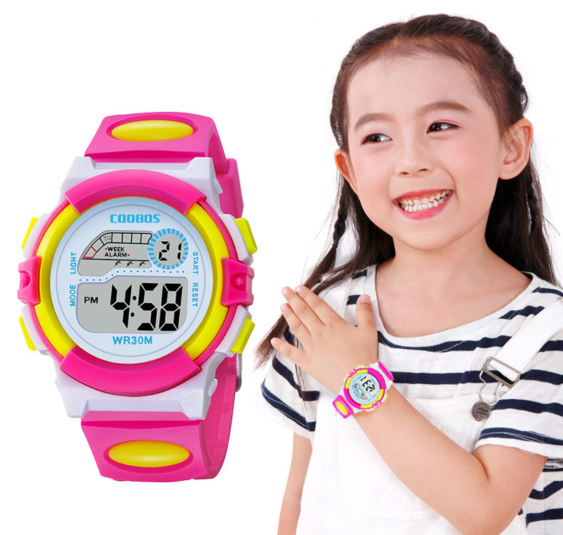 Kids Digital Sports Watch Waterproof Led Alarm Date Week Display Pink Design For Girls - 2