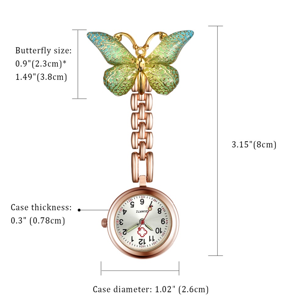 Lancardo Butterfly Pendant Nurse Watch Quartz Doctor Pocket Fob Ladies Clipon Brooch Hanging Timepiece Reloj Enfermera - 2