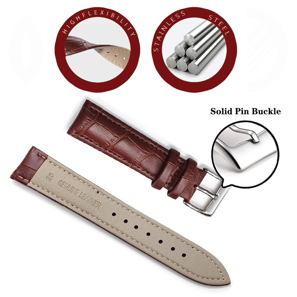 Genuine Leather Watch Strap Soft Comfortable Wrist Belt Bracelet With Pin Buckle Band Tool Available In 1224mm Sizes - 9