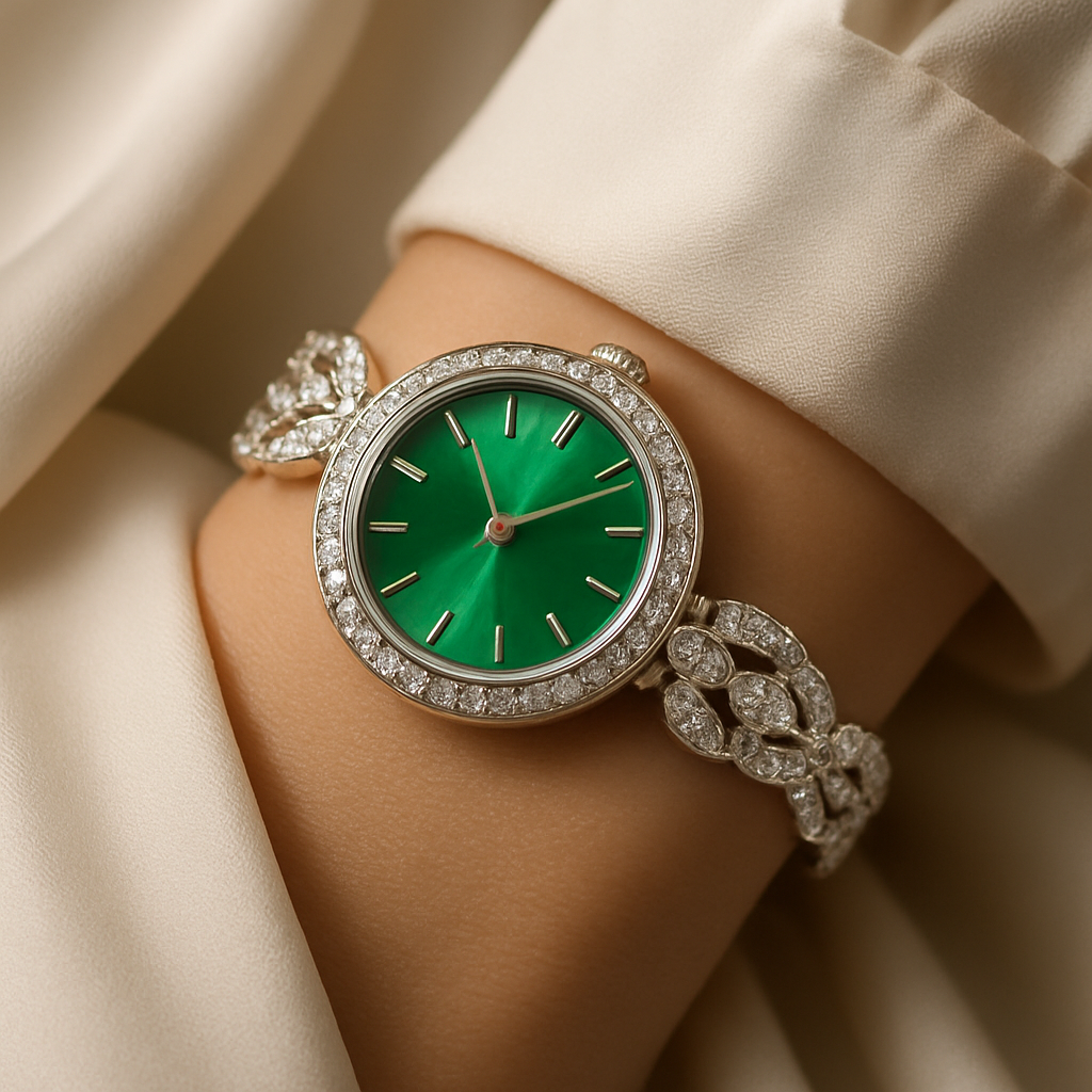 Embrace Elegance with an Elegant Women's Luxury Watch Bracelet Set with Green Dial  